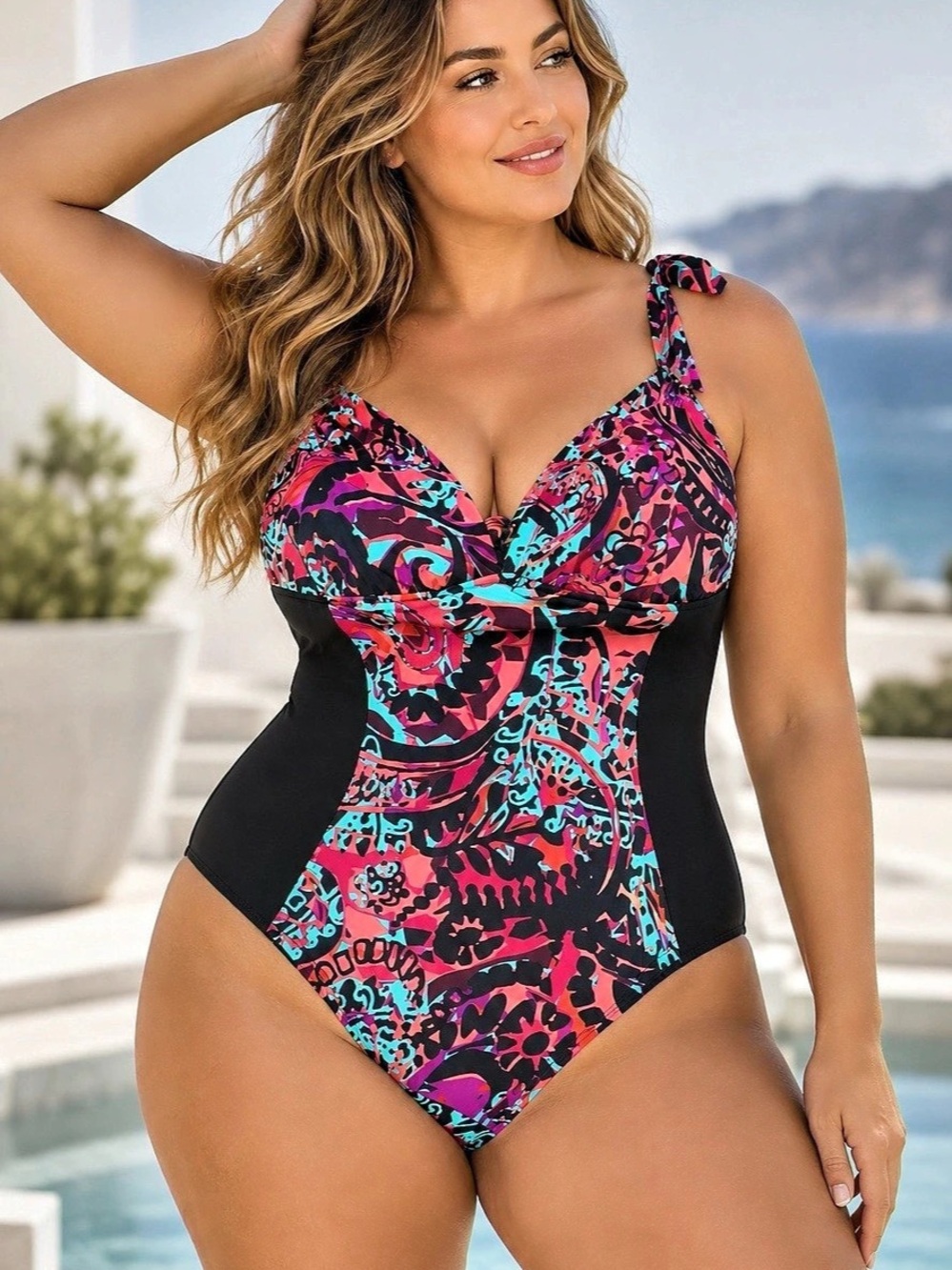 Aqua Green Womens XL 16-18 One Piece Swimsuit Multicolor Paisley NWT